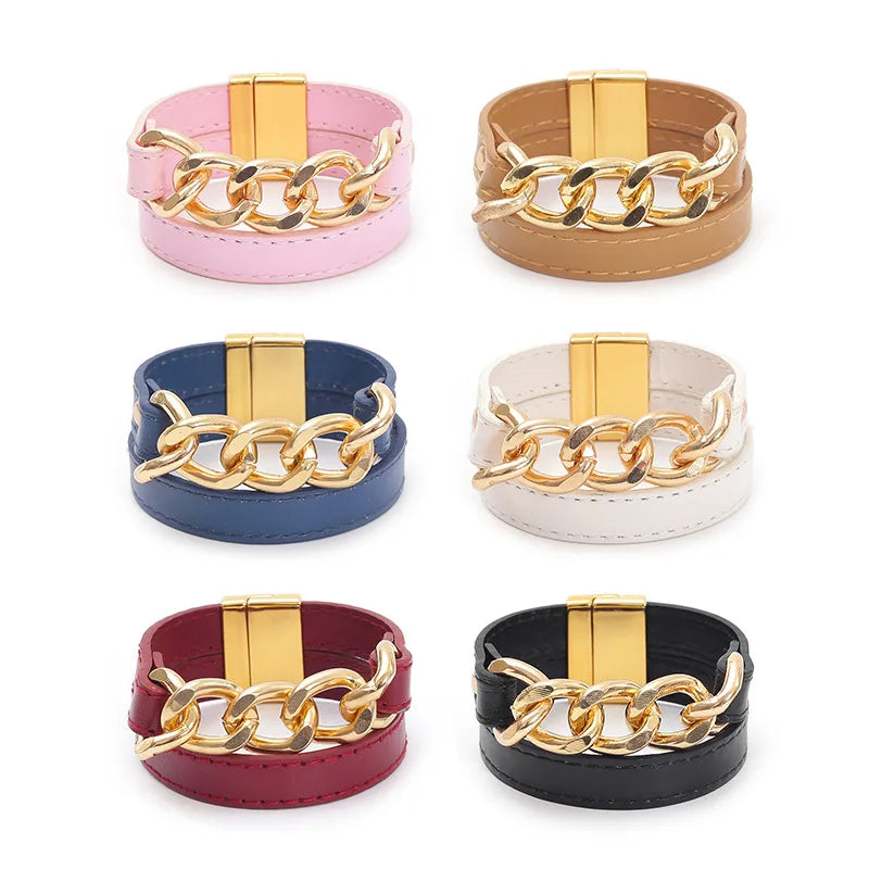 Elevate Your Style with the Punk Style Cuban Link Leather Bracelet