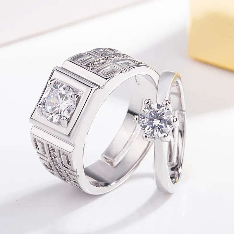 Elevate Your Style with Our Romantic Shiny Round Square Copper Plating Inlay Zircon White Gold Plated Rings
