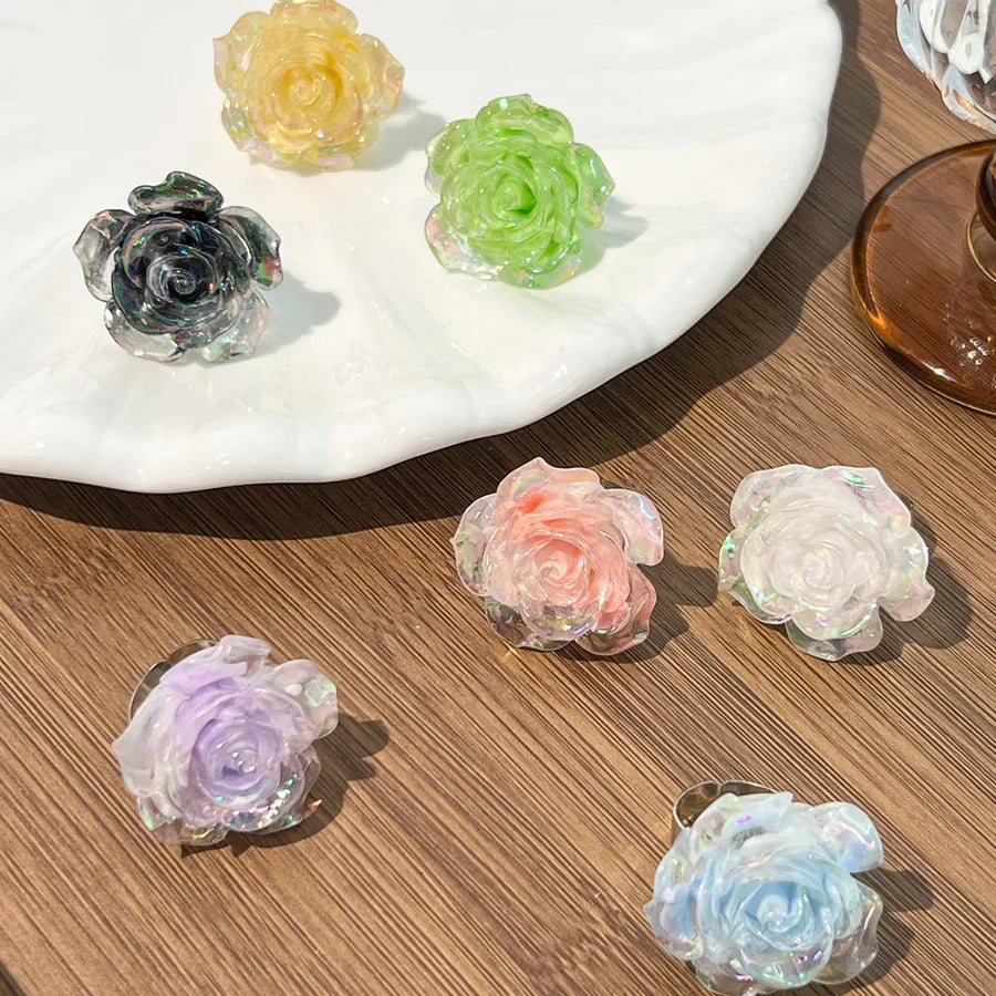 Discover the Elegance of the Resin Open Ring with Colorful Rose Pattern
