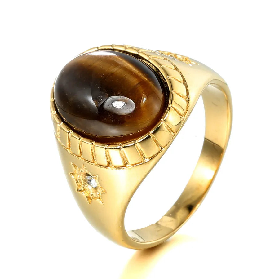 The Timeless Elegance of the Titanium Steel Men's Ring with Tiger Eye Gemstone