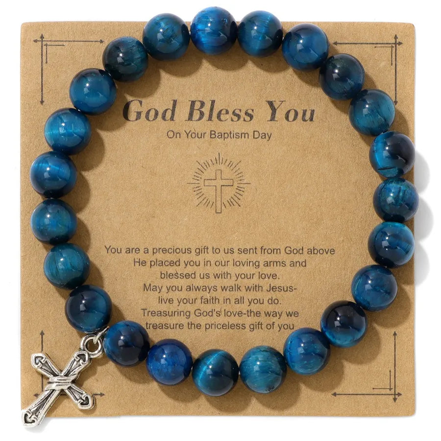 Discover the Elegance of the 8mm Stone Beads Cross Bracelet