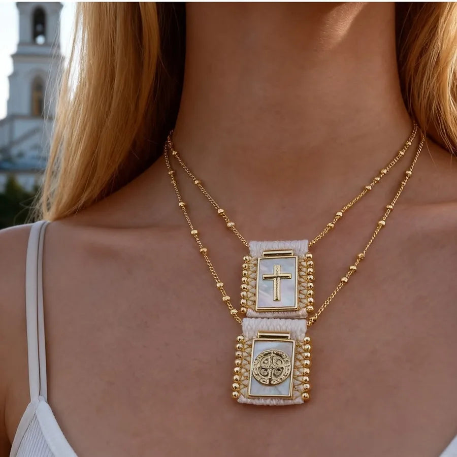 Elevate Your Style with the Portrait Beaded Square Shell Necklace