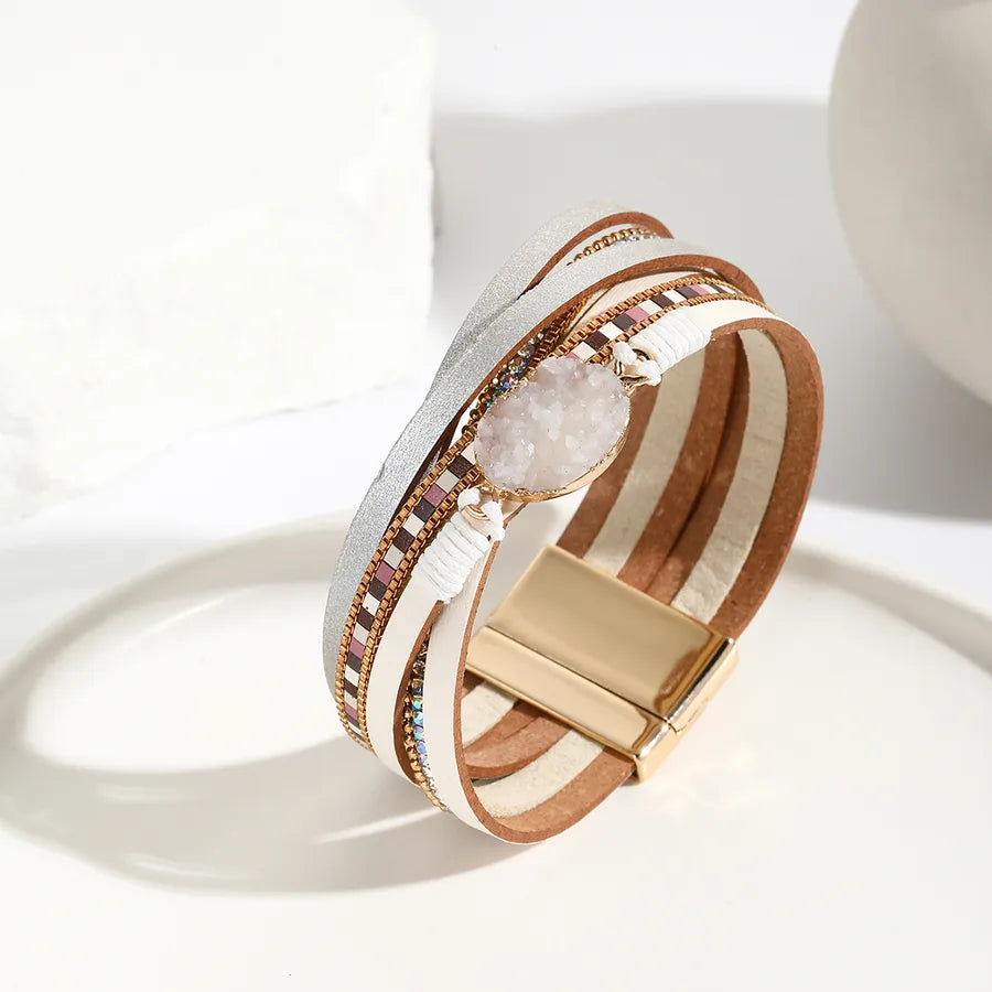 Embrace Elegance with Our Ethnic Style Classic Circle PU Leather Braid Women's Bangle