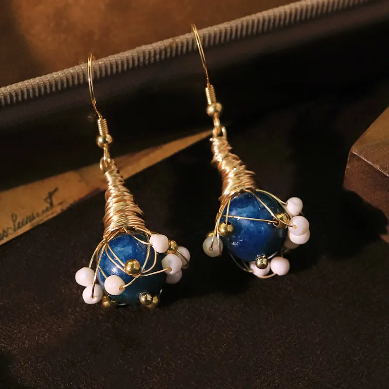 Elevate Your Style with Natural Pearl Kyanite Wire Wrapped Earrings