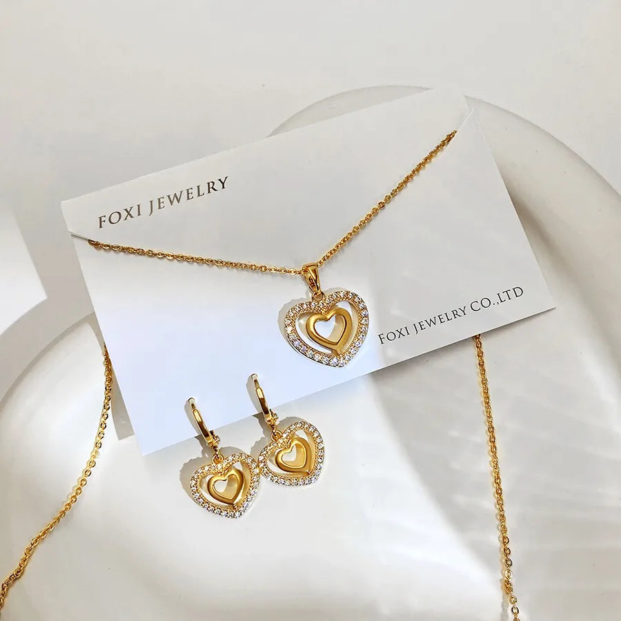 Discover the Elegance of Double Layer Exquisite Heart Sweet Lobster Clasp Pendant Earrings