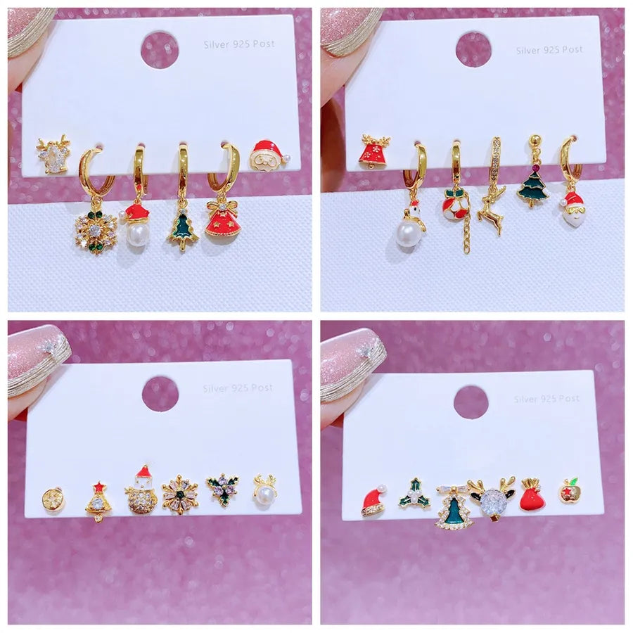 Elevate Your Style with the Christmas Series Copper Plated Real Gold Embedded Zirconia Earring Set