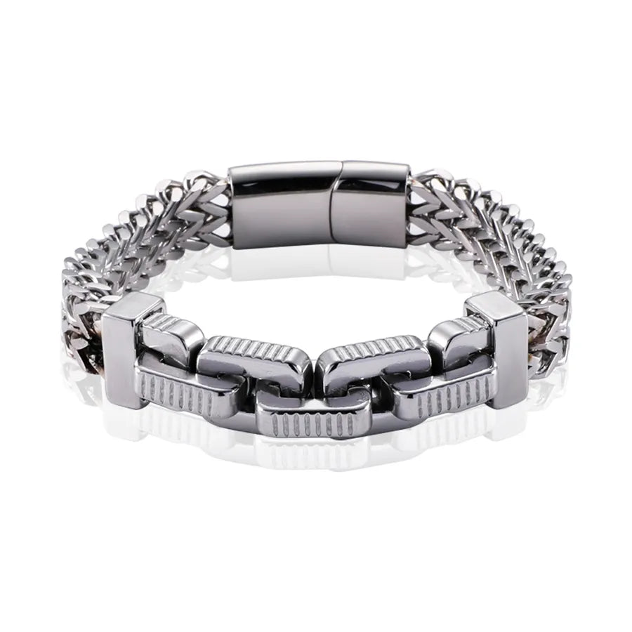 Discover the Elegance of the 304 Stainless Steel Square Flower Magnetic Clasp Dragon Bone Chain Bracelet