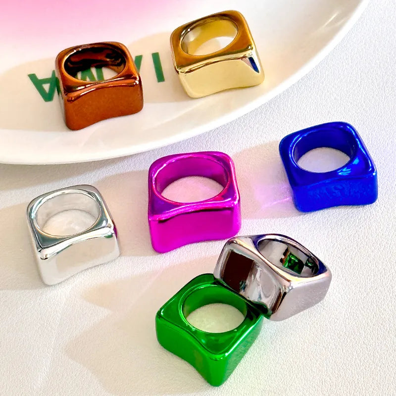 Discover the Elegance of Colorful Plated Irregular Square Rings