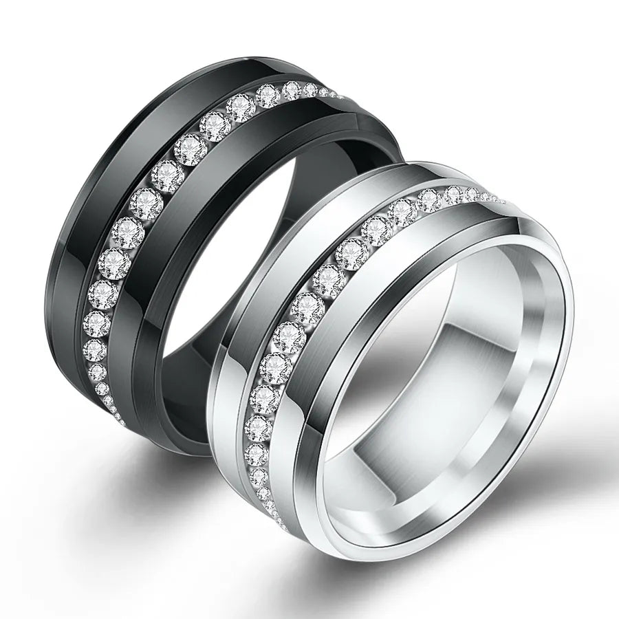 Elevate Your Style with Our Fashion Single Row Rhinestone Inlaid Couple Rings