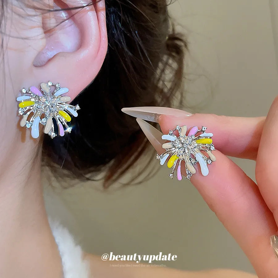 Elevate Your Style with Silver Needle Inlaid Diamond Oil Drop Flower Earrings