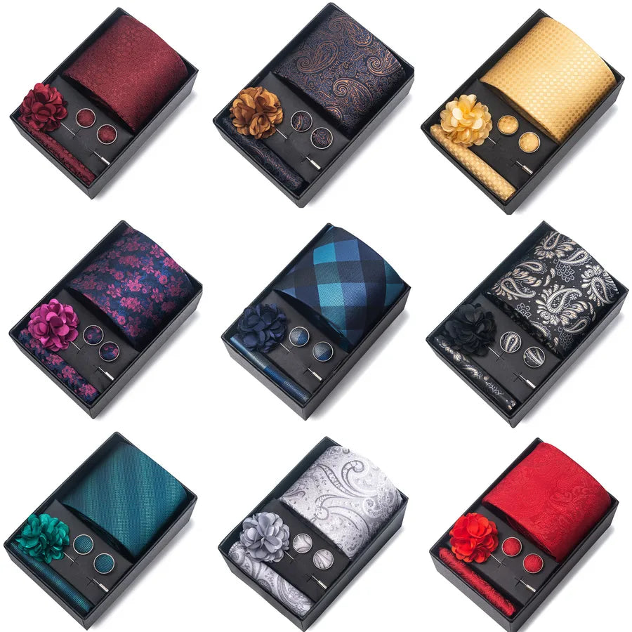 Elevate Your Style with the Commute Geometric Stripe Cashew Nuts Scarf and Cufflinks