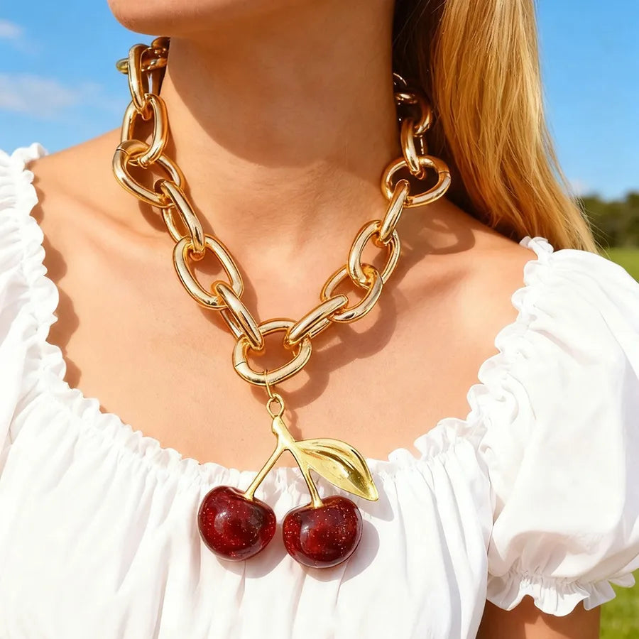 Elevate Your Style with the Dark Alloy Cherry Thick Chain Necklace