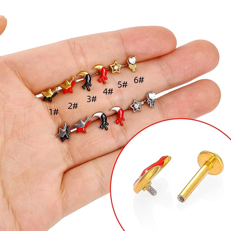 Elegant Rotatable 18K Gold Plated Zircon Lip Stud & Ear Cartilage Ring