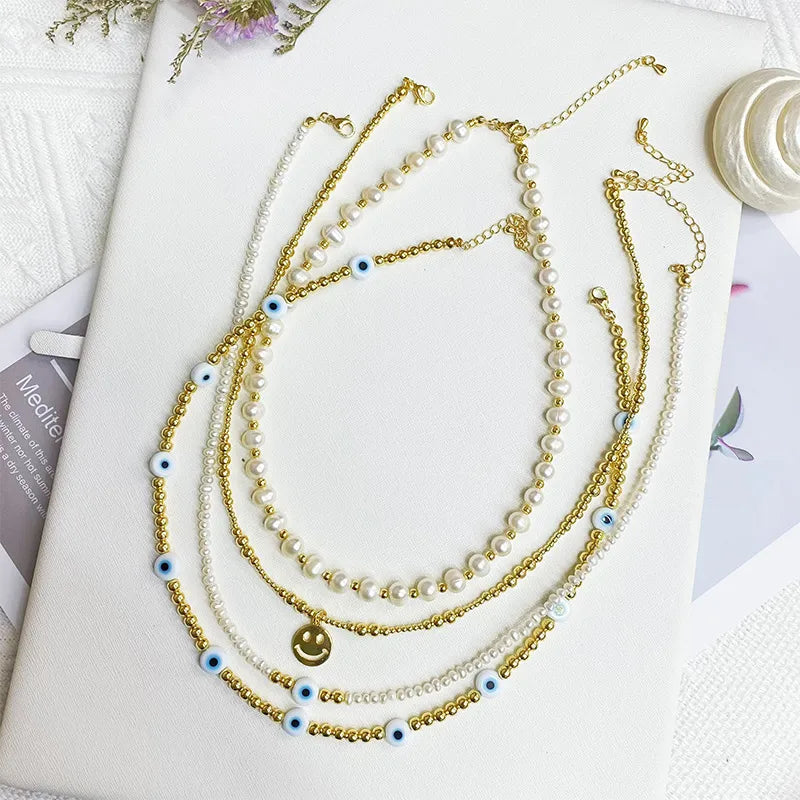 Elevate Your Style with the 1 Piece Fashion Smile Face Freshwater Pearl Copper Beaded Necklace