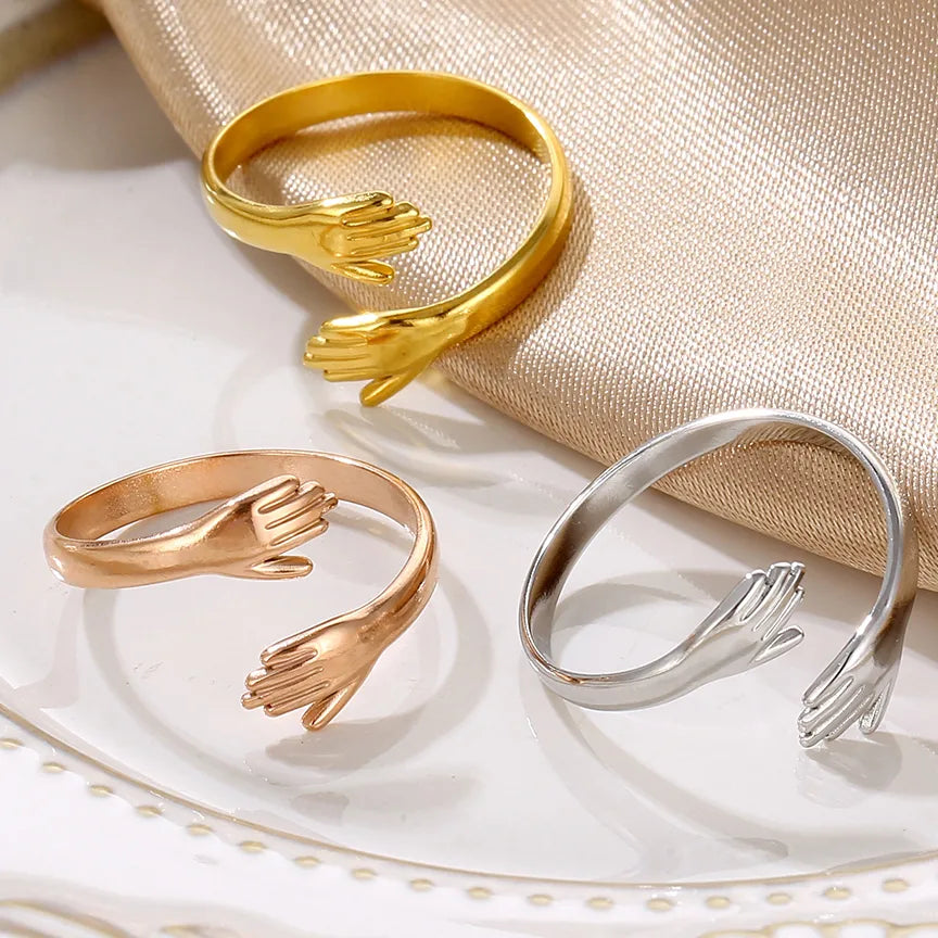 Discover Elegance with Retro Solid Color Stainless Steel Plating 18K Gold Plated Rings