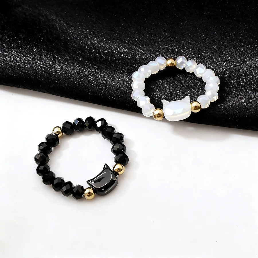 Elevate Your Style with the Adorable 2 Cute Cat Resin Beaded Ring Sets