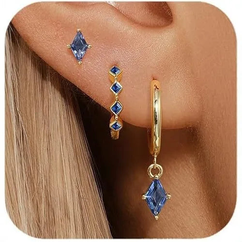 Elevate Your Style with Our Fashionable Geometric Rhombus Zircon Earrings Set