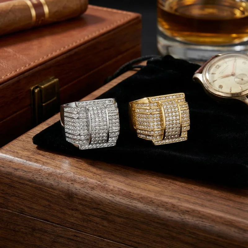 Elevate Your Style with the 18k Gold Plated Micro Inlaid Zircon Men's Geometric Ring
