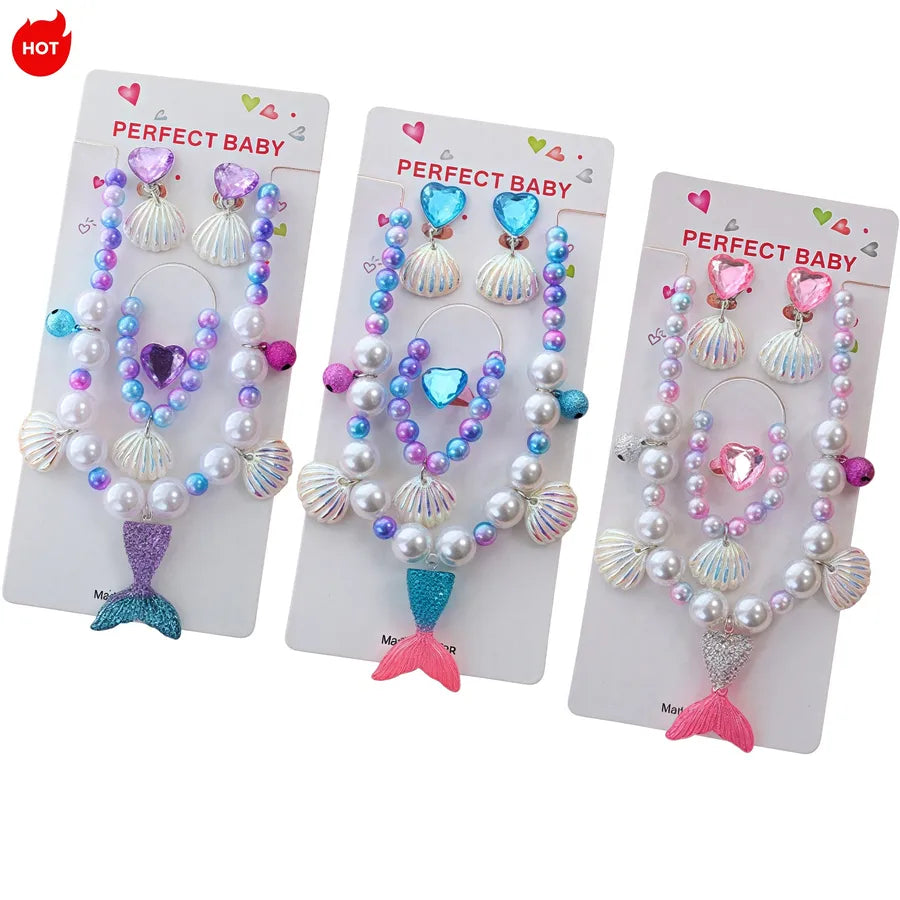 Enchant Your Little One with the Children's Mermaid Pearl Necklace Set