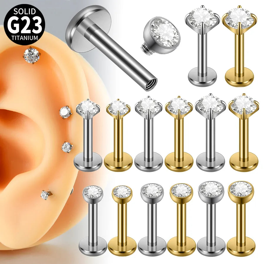 Elevate Your Style with G23 Titanium Gold Steel Color Zircon Piercing Earrings
