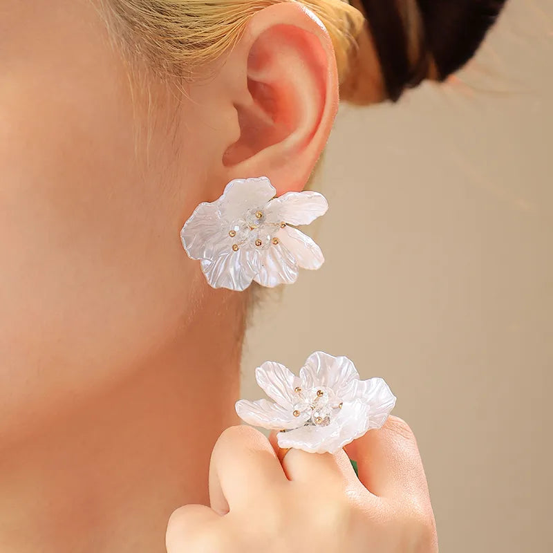 Elevate Your Style with Our 18K Gold Plated Acrylic Flower Stud Earrings