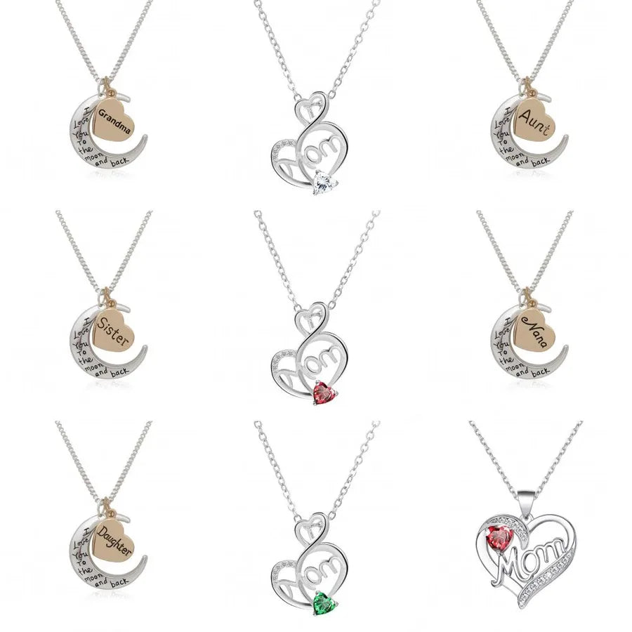 Celebrate Love with Our Exquisite Mama Letter Moon Heart Shape Pendant Necklace