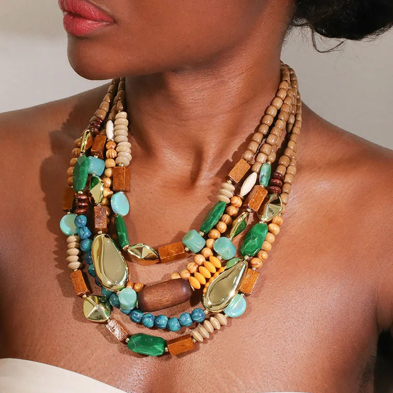 Elevate Your Style with the Jiute Original Multi-Color Mixed Material Multi-Layer Necklace