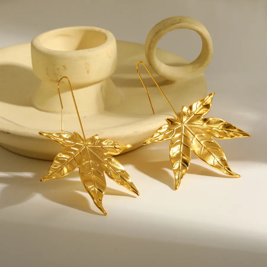 Elevate Your Style with Maple Leaf Electroplated Stud Earrings