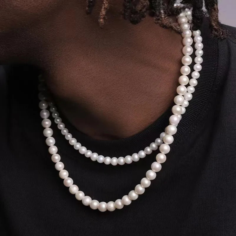 Elevate Your Style with Our Retro Hip Hop Fake Pearl Beaded Necklace