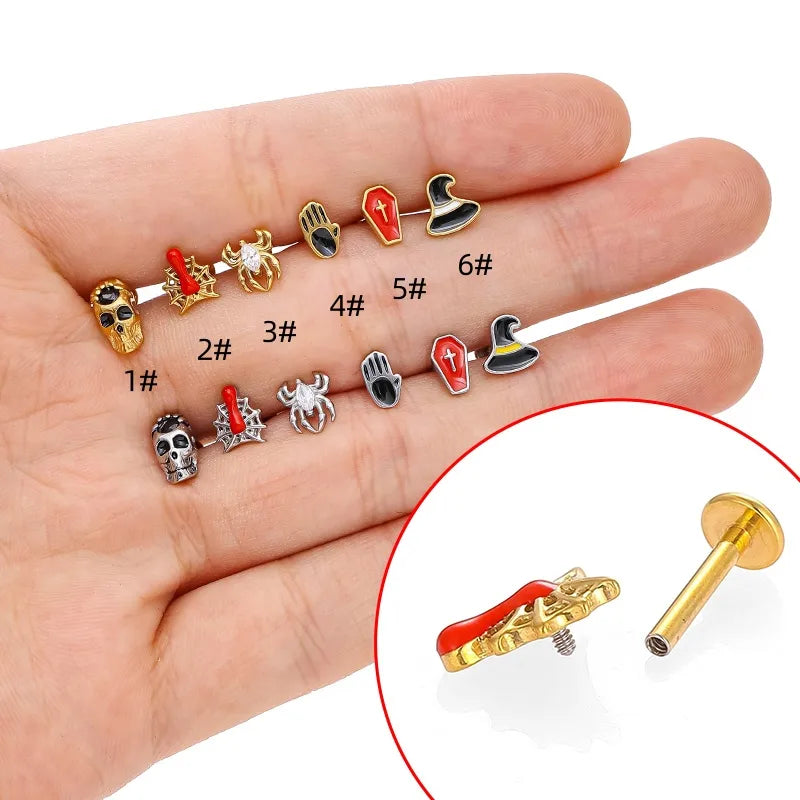 Elevate Your Style with the 316L Stainless Steel Skull Spider Cross Earrings