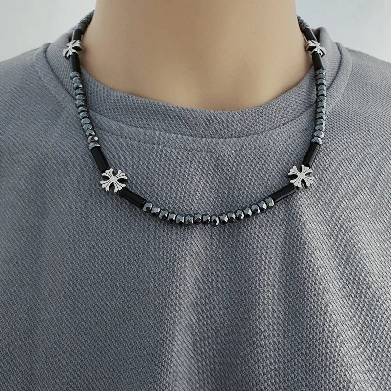 Explore the Elegance of the Trendy Splice Cross Flower Beads Necklace