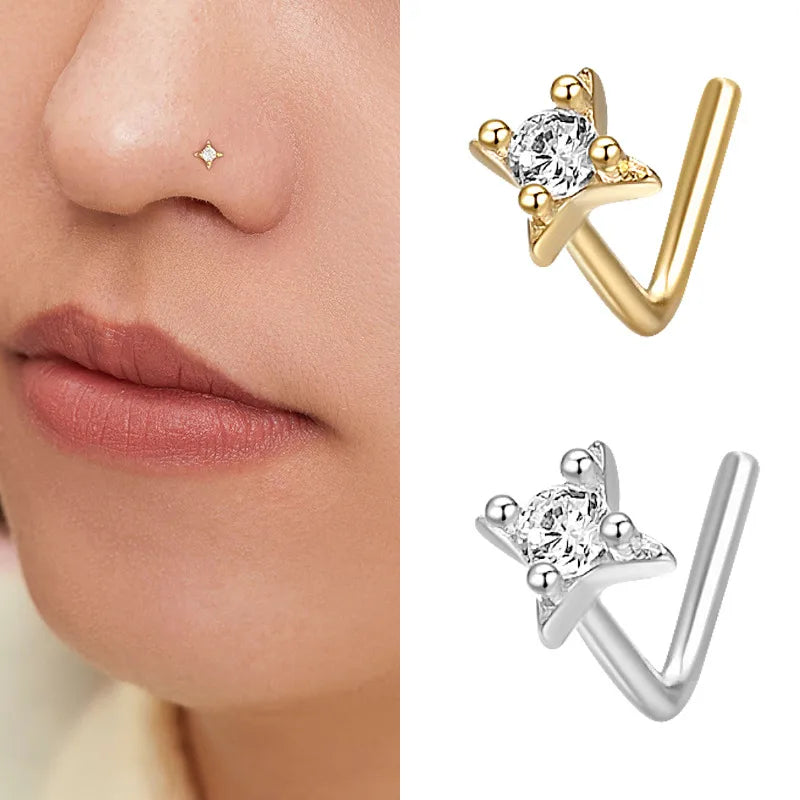 Elevate Your Style with Our S925 Sterling Silver Four Pointed Star Zircon Nose Studs