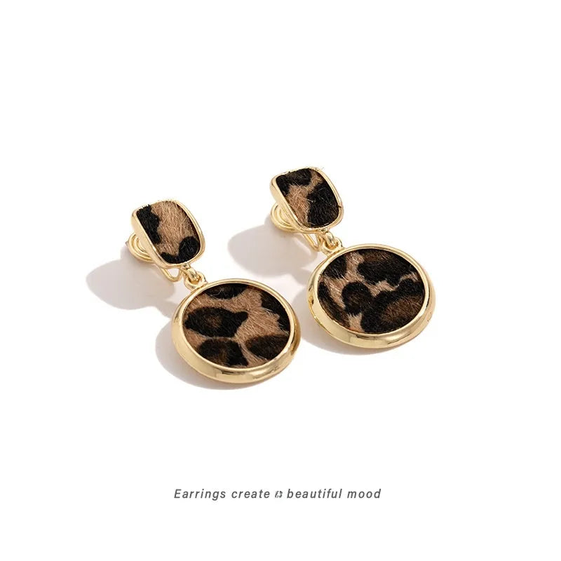 Elevate Your Style with Leopard Print Geometric Round Vintage Clip Earrings