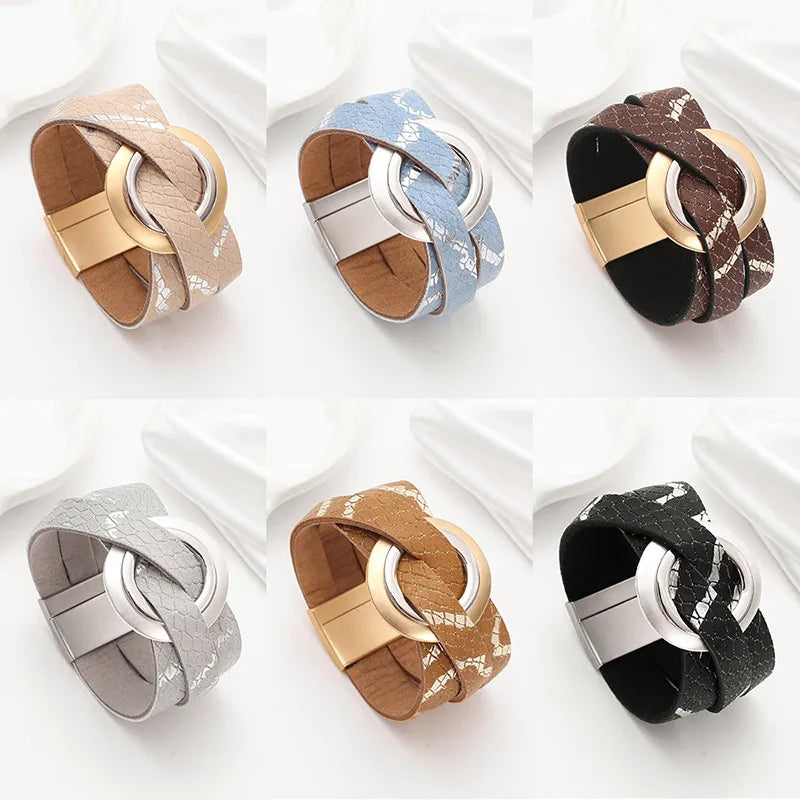 Elevate Your Style with the Bohemian Style Double Layer Large Circle PU Leather Woven Bracelet