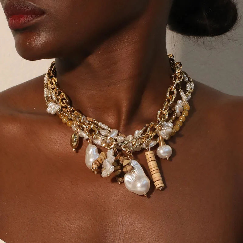 Elevate Your Style with the Artificial Multi-Layer Imitation Pearl Glass Bead Necklace