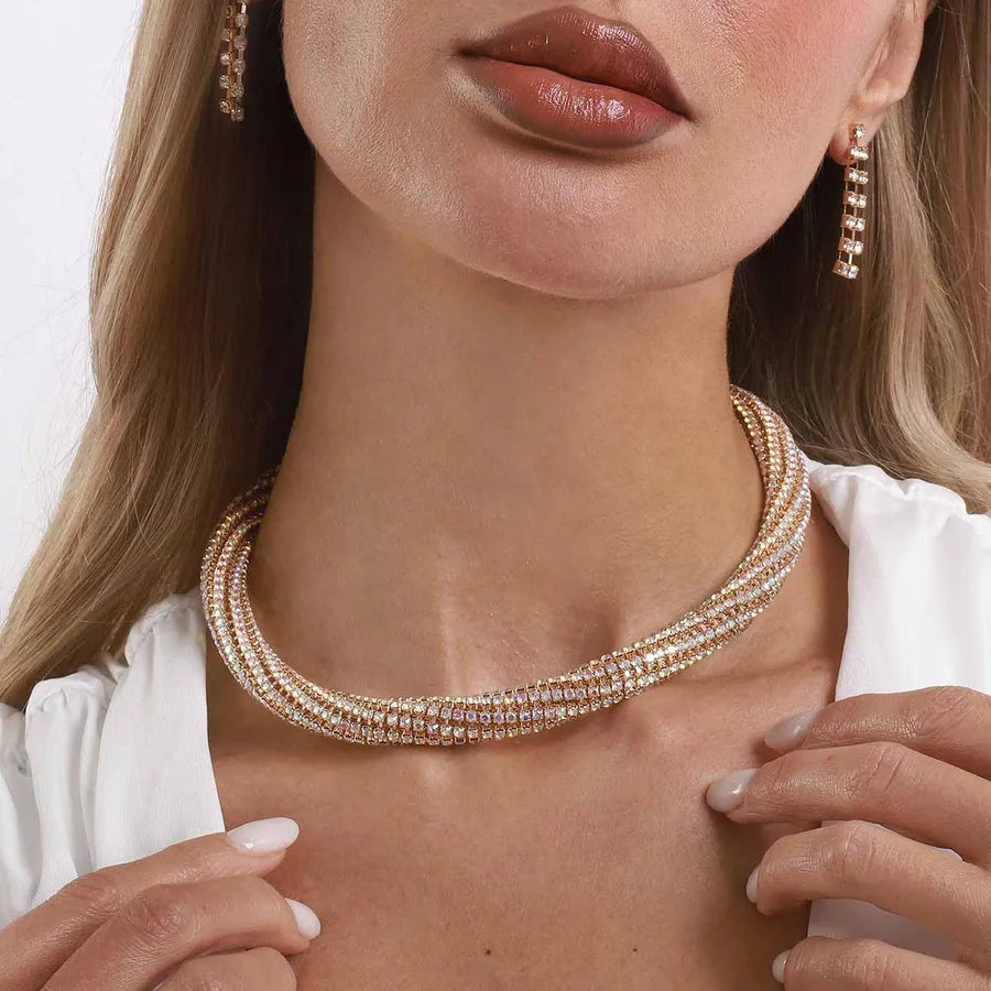 Elevate Your Elegance with the Full Diamond Heavy Design Necklace Choker Set