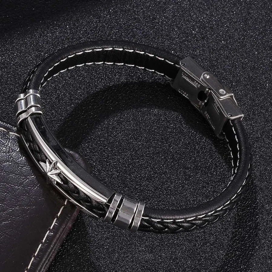 Discover the Elegance of the Fashionable Stainless Steel Woven Leather Bracelet for Men