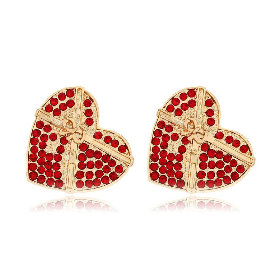 Exaggerated Heart-Shaped Alloy Diamond Embedded Earrings: A Touch of Elegance
