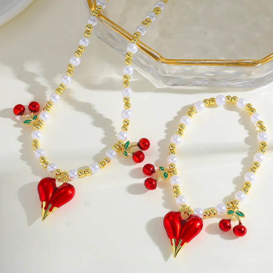 Elevate Your Style with the 18K Gold Plated Copper Cherry Heart Shape Jewelry Set