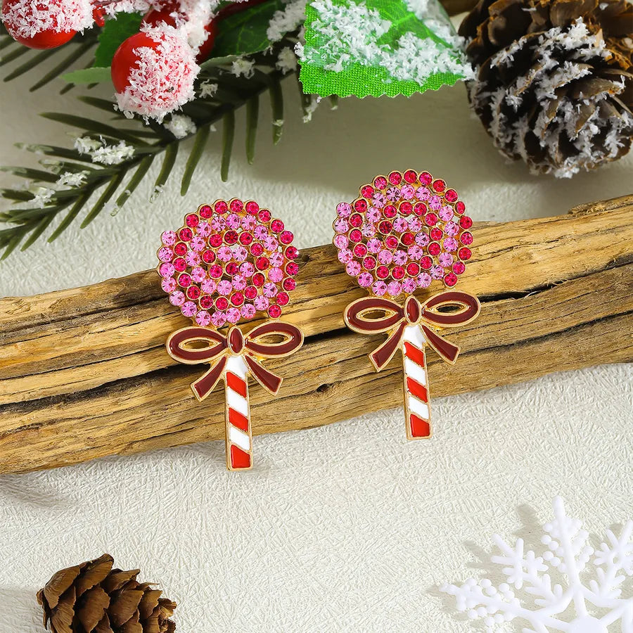 Elevate Your Holiday Style with Our Christmas Butterfly Knot Candy Stick Butterfly Ear Studs