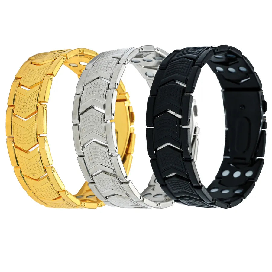 Elevate Your Style with the Magnetic Three Rows Shield Buckle Bracelet for Men