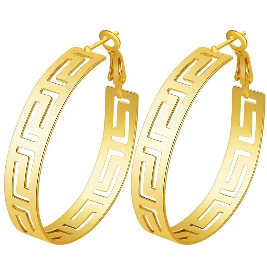 Elevate Your Style with Golden Hollow Out Floral Pattern Large Hoop Earrings
