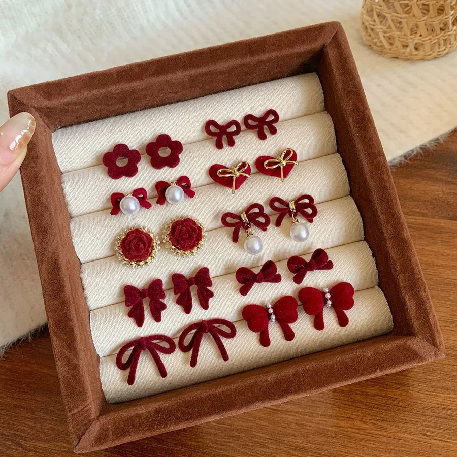 Elevate Your Style with Red Festive Velvet Butterfly Knot Earrings