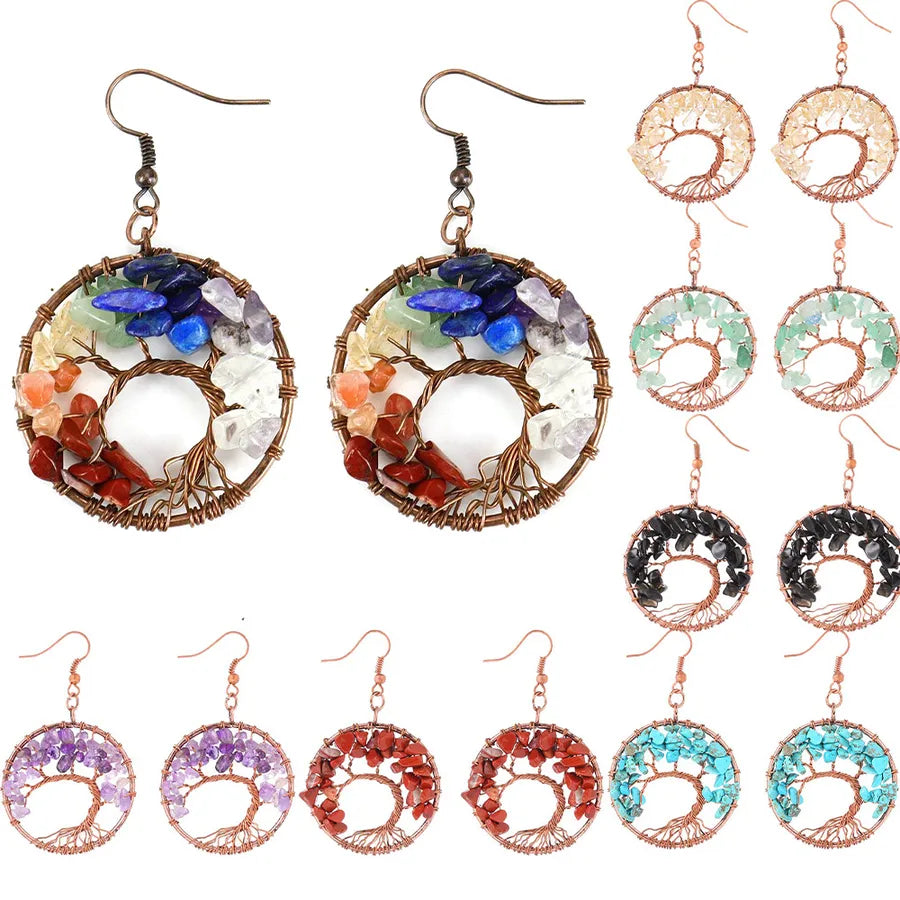 Elegant Leaf Natural Stone Copper Drop Earrings - A Touch of Nature's Beauty