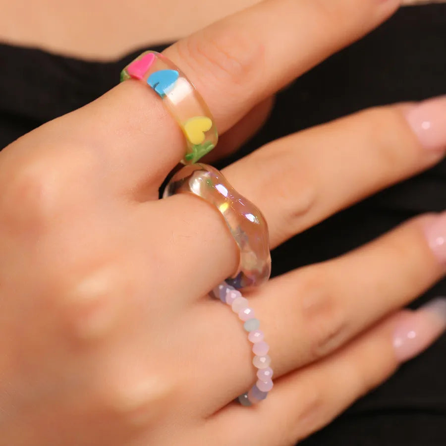 Discover the Colorful Heart-Shaped Wave Macaron Bead Ring Set