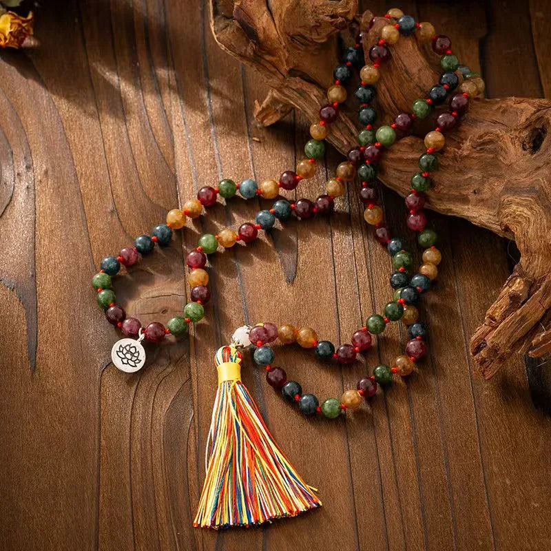 Elevate Your Style with Our Long Natural Stone Bead Necklace & Bracelet Set