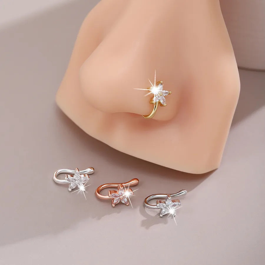 Discover the Elegance of Non-Pierced Floral Crystal Inlaid Nose Stud Jewelry