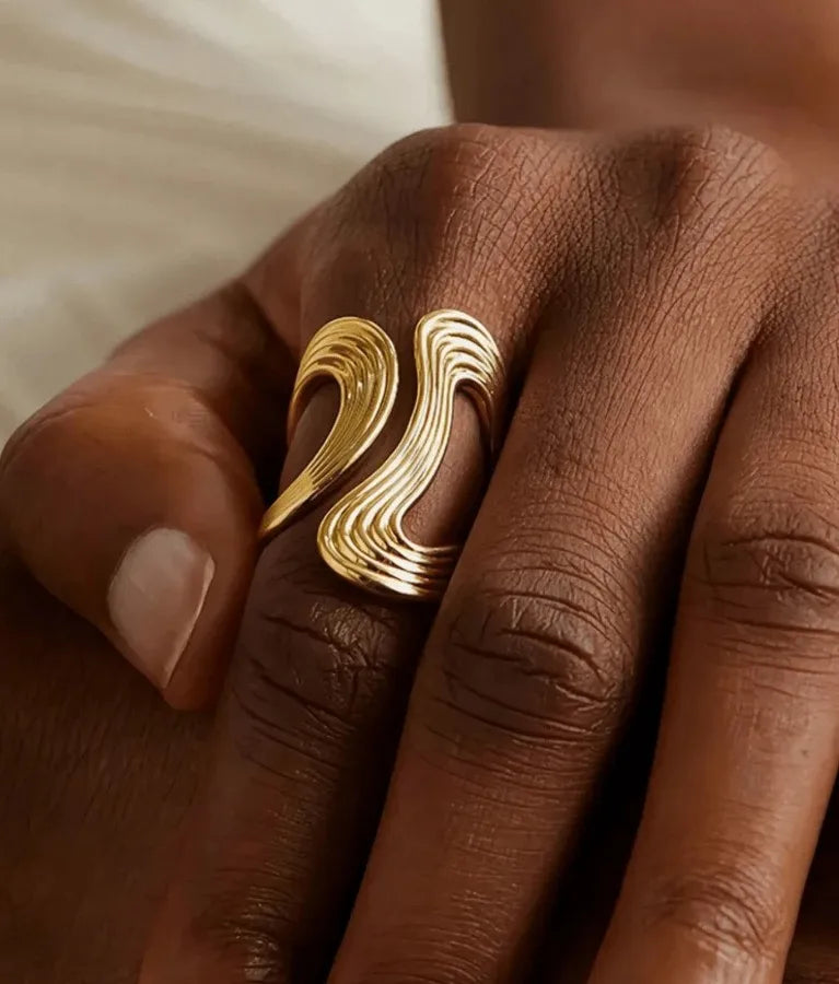 Elevate Your Style with the 18K Gold 304 Stainless Steel Irregular Curve Smooth Line Open Ring