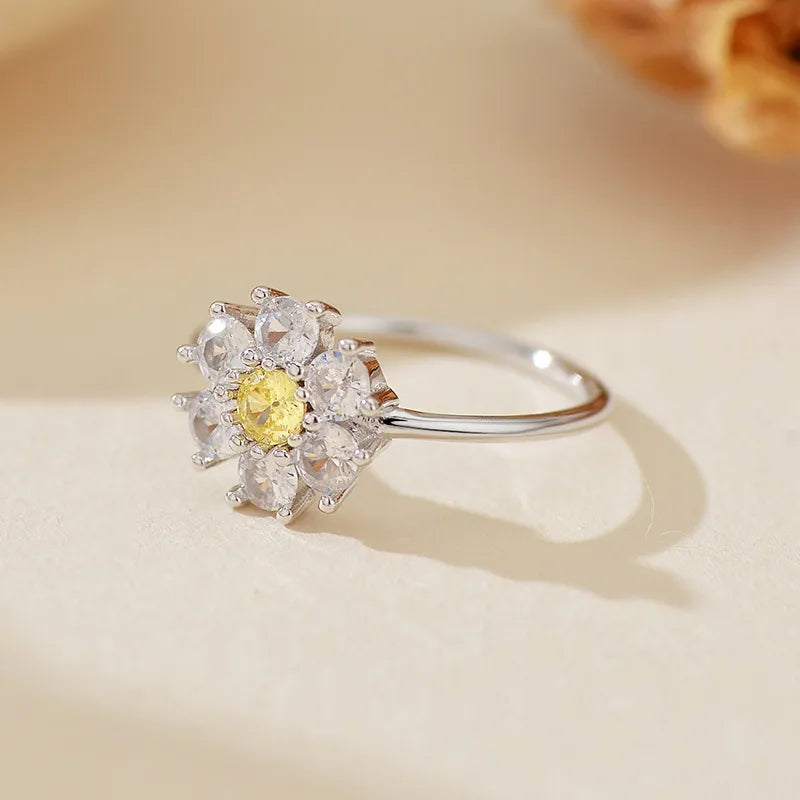 Discover Elegance with 1 Piece 925 Sterling Silver Flower Zircon 18K Gold Plated Rings