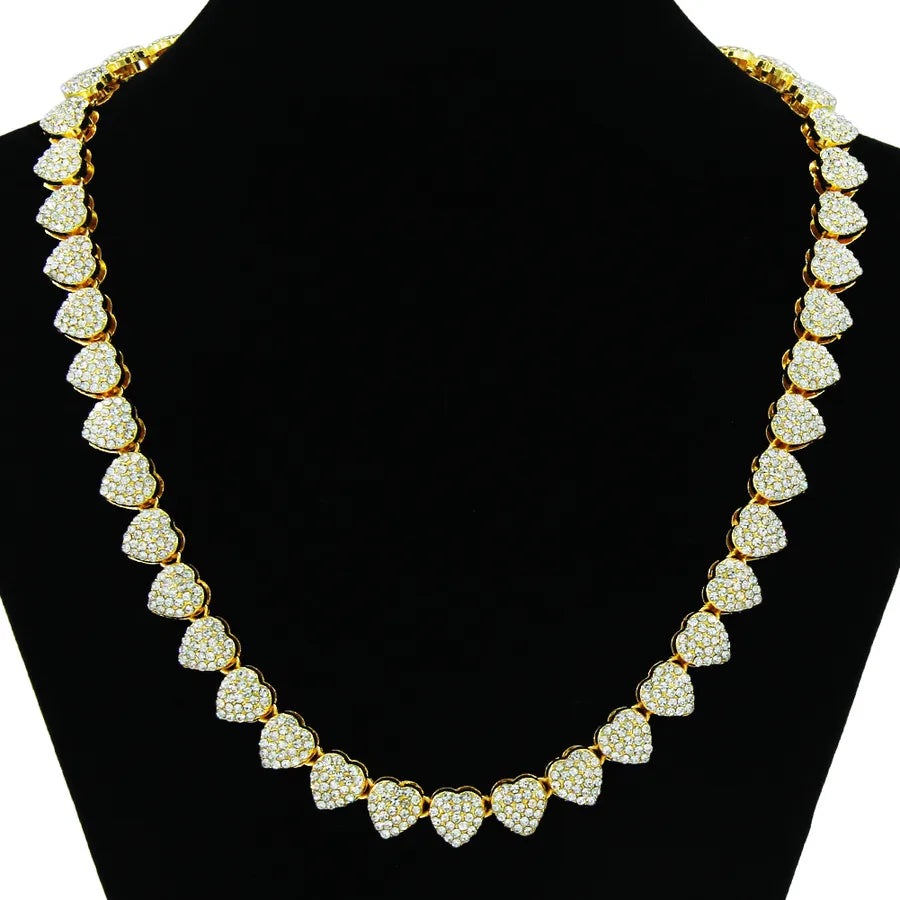Elevate Your Style with the Hip Hop Heart Shape Alloy Inlay Rhinestones Unisex Necklace